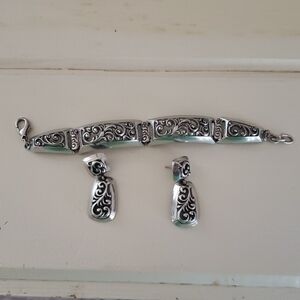 Brighton Silver Bracelet And Earrings with Intricate Design